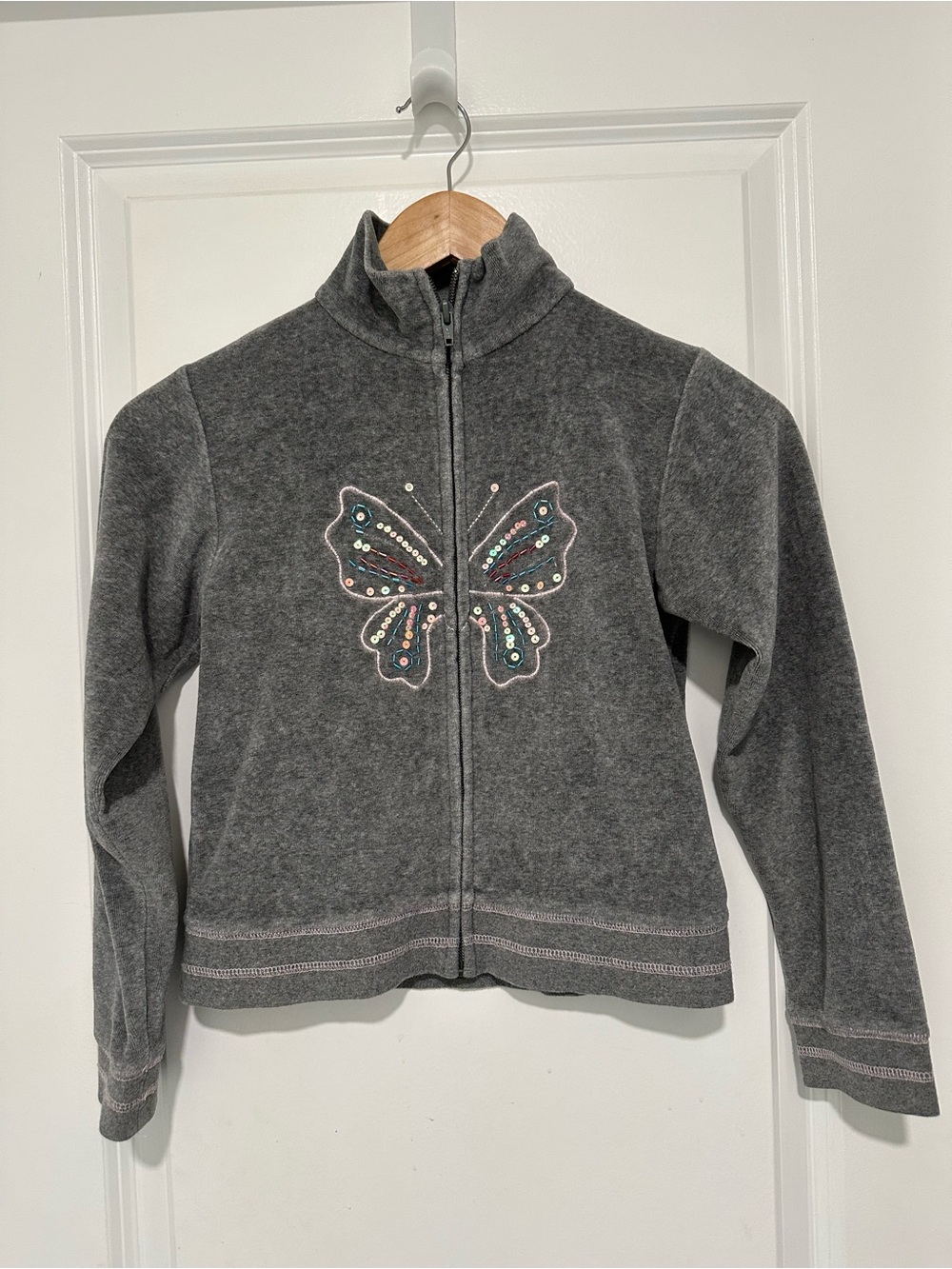 Vintage Lizzie McGuire Girls' Gray Butterfly Beaded Zip-Up Jacket Size Small 7-8